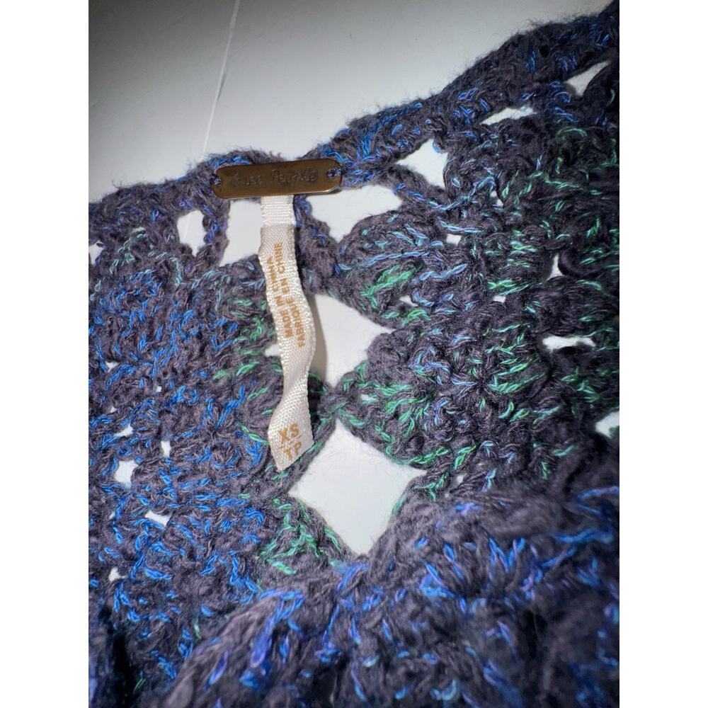 Free People Women’s XS Open Knit Crochet Sweater Boho Festival Purple‎ Blue - Picture 5 of 7